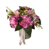 Welurowy flowerbox pistacja z bukietem gożdzików